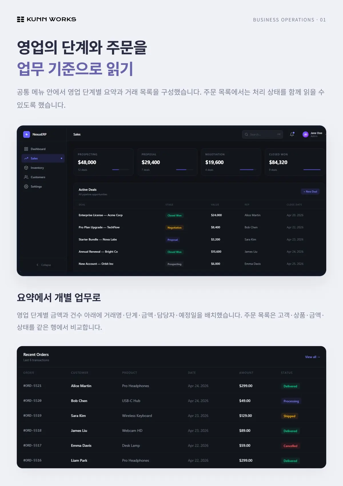 매출·재고·고객 관리 ERP 화면 사례 자료 1. 제공된 제품 화면 · 예시 데이터