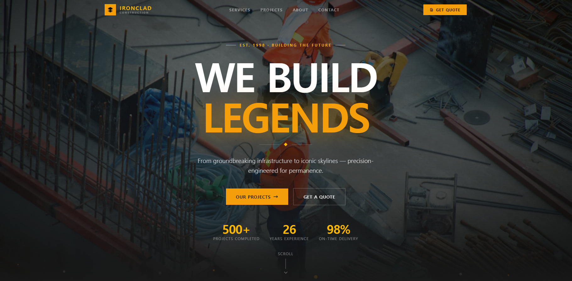Construction brand website with video and parallax — Product demonstration · sample data